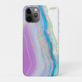Capa Para iPhone 11 Pro *~* Rainbow Turquoise Agate Glitter Pastel Dourado