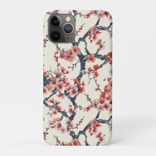 Capa Para iPhone 11 Pro Ramos de Flor de Cerejeira Coral Marfim Floral Asi