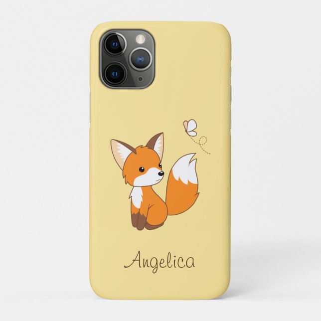 Capa Para iPhone 11 Pro Raposa Bela Vendo Borboleta (Verso)