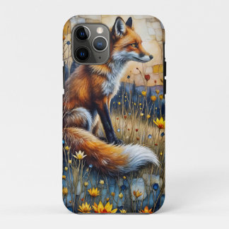Capa Para iPhone 11 Pro Raposa em uma campina floral