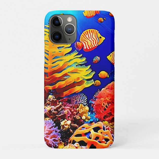 Capa Para iPhone 11 Pro Recife de Peixes Tropicais submarinos (Verso)
