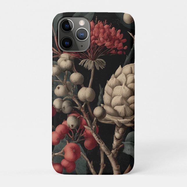 Capa Para iPhone 11 Pro Red Berries and Exotic Seed Pods on Black (Verso)