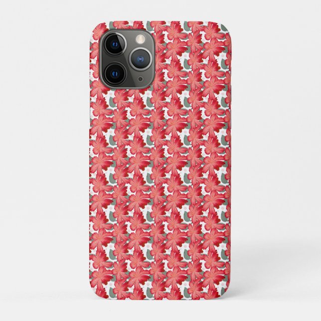Capa Para iPhone 11 Pro Red Floral Seamless Pattern, Elegant Flower Repeat (Verso)