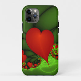 Capa Para iPhone 11 Pro Red Hearts Verde limão Arte Fractal Moderna Abstra