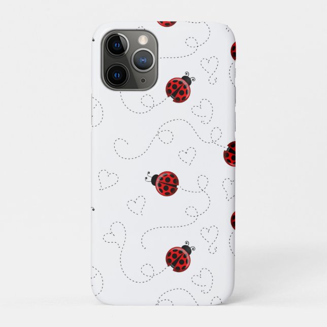 Capa Para iPhone 11 Pro Red Ladybug Beetle Insett Lover Black Hearts (Verso)