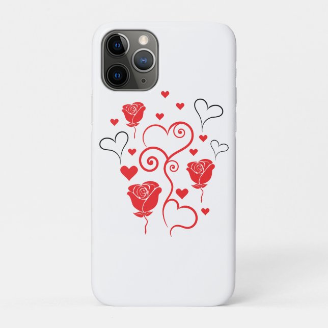 Capa Para iPhone 11 Pro Redemoinhos de Corações e Rosas (Verso)