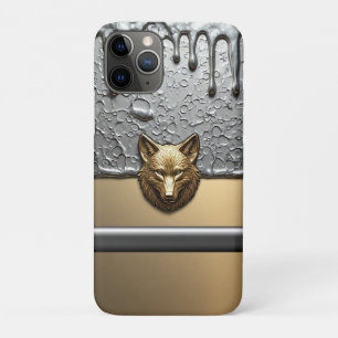 Capa Para iPhone 11 Pro Relevo de Lobo Dourado com Efeito de Gotejamento d