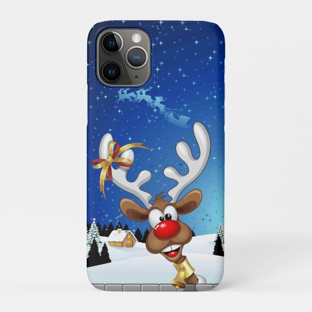 Capa Para iPhone 11 Pro Rena de Natal Engraçada Espiando Meme de Natal (Verso)
