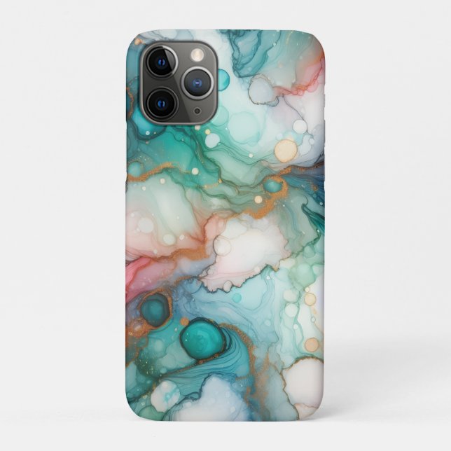 Capa Para iPhone 11 Pro Resumo em Rosa, Azul Claro, Azul e Dourado (Verso)
