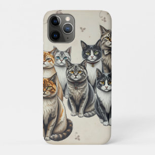 Capa Para iPhone 11 Pro Retrato da Família Cat Inspirado na Vintage