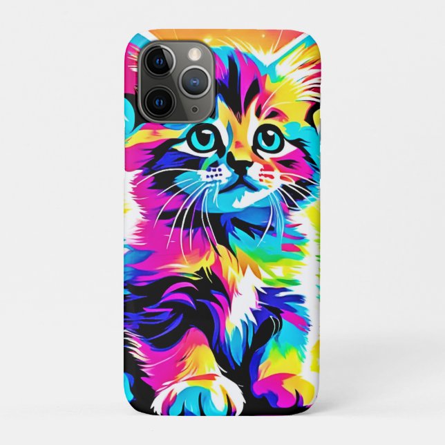 Capa Para iPhone 11 Pro Retrato de Gatinho Arco-Íris (Verso)