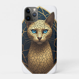 Capa Para iPhone 11 Pro Retrato de Gato Dourado Com Fundo Geométrico Escur