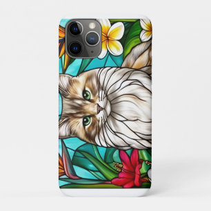 Capa Para iPhone 11 Pro Retrato de Gato em Vidro Pintado Gato Elegante de