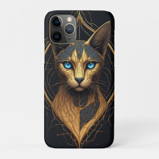 Capa Para iPhone 11 Pro Retrato de Gato Preto com Detalhes Geométricos Dou
