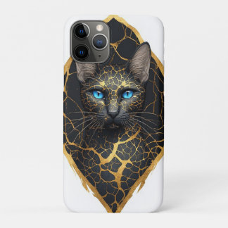 Capa Para iPhone 11 Pro Retrato de Gato Preto Com Olhos Azuis e Detalhes e
