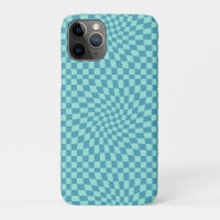 Retro Blue Pastel Warped Checks Checkerboard   