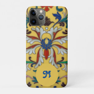 Capa Para iPhone 11 Pro Retro Vintage Amarelo Botânico Floral Monograma