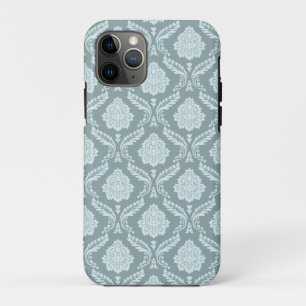 Capa Para iPhone 11 Pro Rococo Damask Rpt Padrão Ovo de Pato Azul+Turquesa