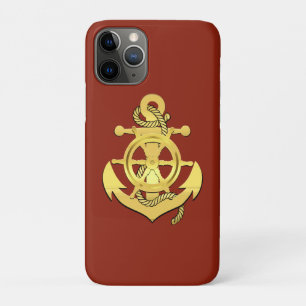 Capa Para iPhone 11 Pro Roda/âncora do navio náutico, vermelho/ouro