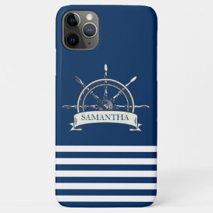 Capa Para iPhone 11 Pro Max Roda Náutica De Barco, Marinho Blue Stripes