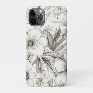 Capa Para iPhone 11 Pro Romântico Floral Sepia Marfim Flor de Estilo Antig