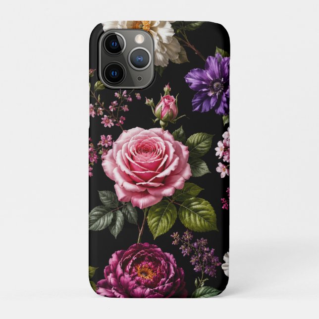 Capa Para iPhone 11 Pro Rosa de Veludo Preto (Verso)