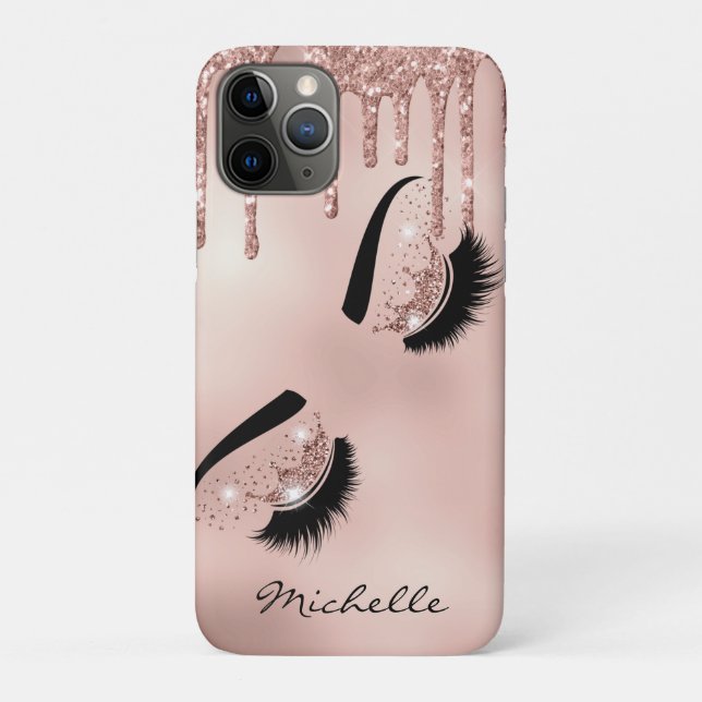 Capa Para iPhone 11 Pro rosa dourado lash rainha lasca olhos (Verso)