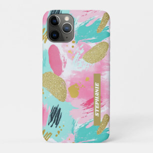 Capa Para iPhone 11 Pro Rosa Menta Suave Dourado Primavera Pinceladas Abst