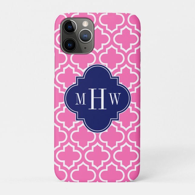 Capa Para iPhone 11 Pro Rosa Quente#2 Whc Marrocos #6 Marinho 3 Monograma  (Verso)