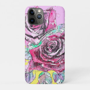 Capa Para iPhone 11 Pro Rosa vermelha Flor Aquarela Arte Colorida