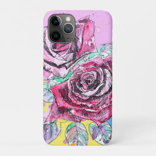Capa Para iPhone 11 Pro Rosa Vermelha Rosas Aquarela Floral Flores Flor