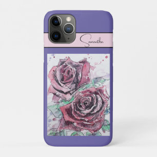 Capa Para iPhone 11 Pro Rosa Vermelha Rosas Flor Água-tinta Floral Arte Ro