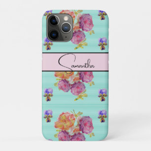 Capa Para iPhone 11 Pro Rosa Vermelho rosa Rosas aquarela floral Flor Tele
