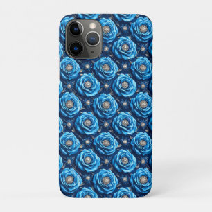 Capa Para iPhone 11 Pro Rosas azuis Design Romântico Floral Luxuoso