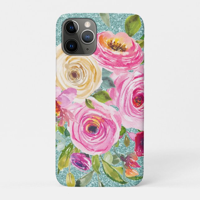 Capa Para iPhone 11 Pro Rosas de aquarela rosa e creme (Verso)