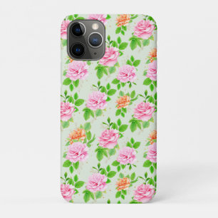 Capa Para iPhone 11 Pro Rosas Florais Elegantes Padrão de Folhas Verdes-23