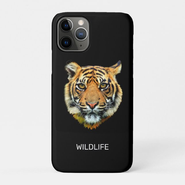 Capa Para iPhone 11 Pro Rosto Tigre Selvagem a Preto (Verso)