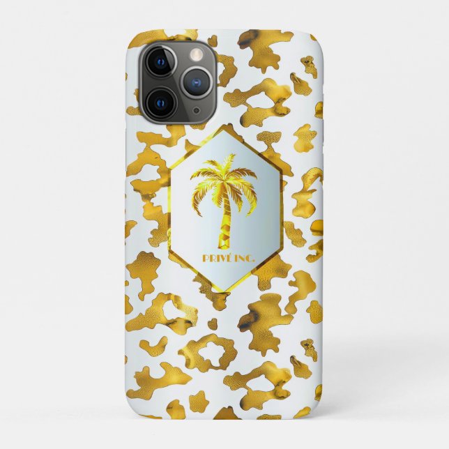 Capa Para iPhone 11 Pro Safari Chic Gold Leopard Print  (Verso)