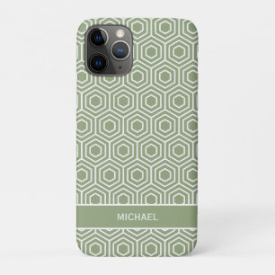 Capa Para iPhone 11 Pro Sage Green Hexagon Honeycomb Padrão Geométrico