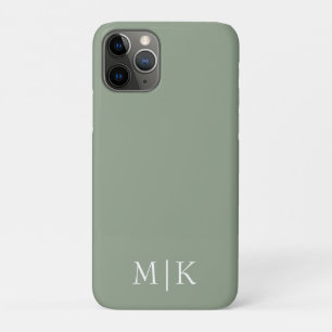 Capa Para iPhone 11 Pro Sage Verde e Branco   Monograma moderno