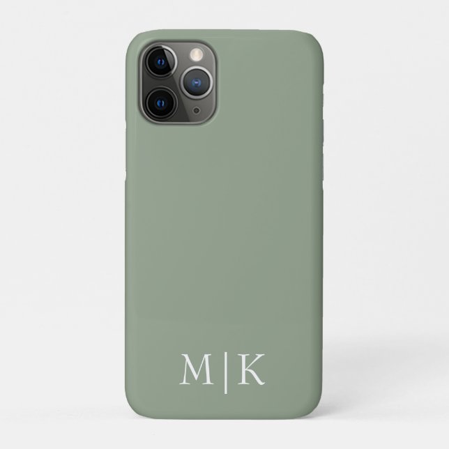 Capa Para iPhone 11 Pro Sage Verde e Branco | Monograma moderno (Verso)