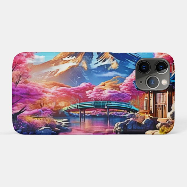 Capa Para iPhone 11 Pro Sakura Mountain: Cena de Primavera (Verso (horizontal))