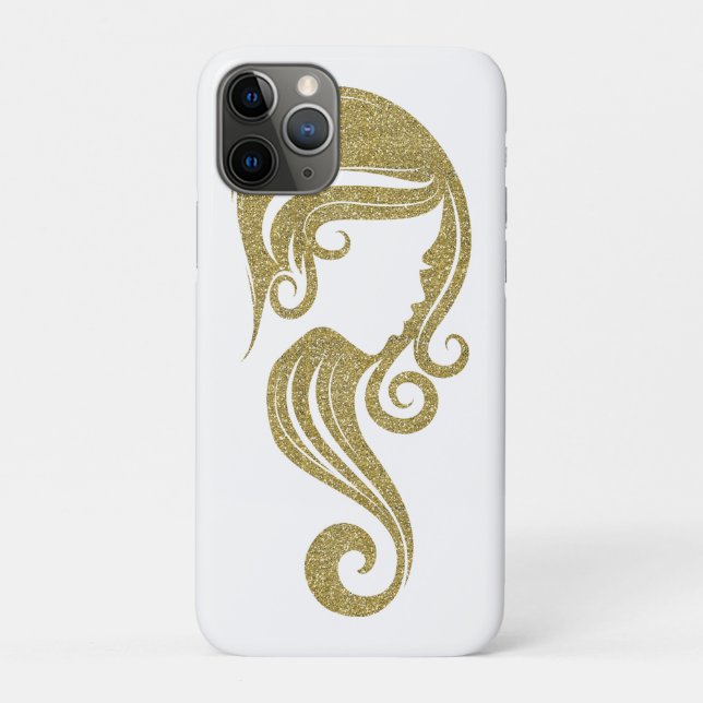 Capa Para iPhone 11 Pro Salão de Beleza Menina Chic Dourado Brilhante Cabe (Verso)