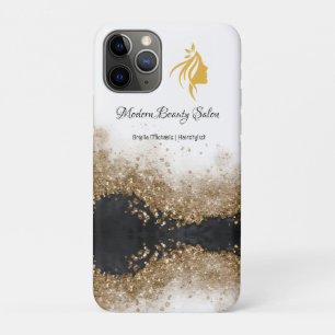 Capa Para iPhone 11 Pro Salão de cabeleireiro dourado e preto