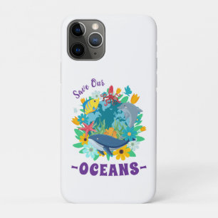 Capa Para iPhone 11 Pro Salve nossos oceanos Flor Baleia Colorido Design T