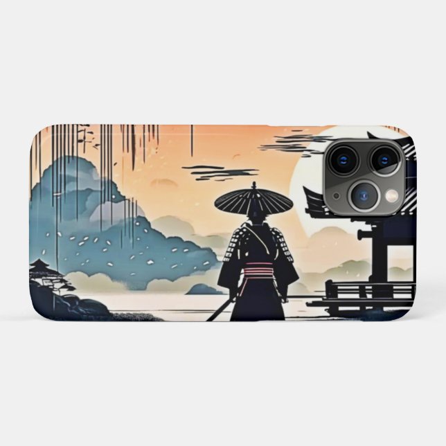 Capa Para iPhone 11 Pro Samurai Sunset: Viagem Refletiva (Verso (horizontal))