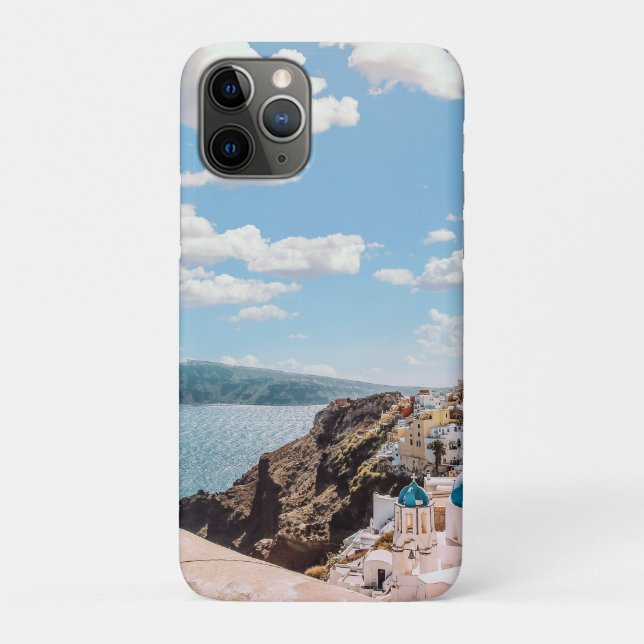 Capa Para iPhone 11 Pro Santorini, Grécia Beach House (Verso)