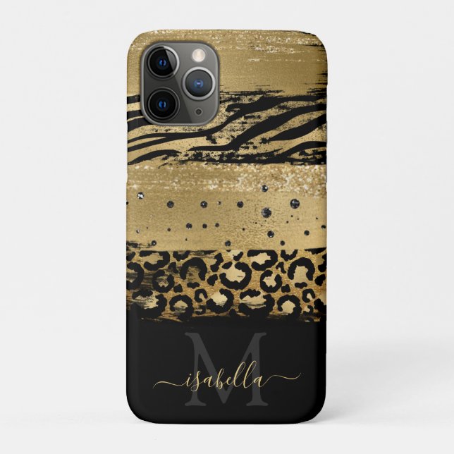 Capa Para iPhone 11 Pro Script Dourado moderno de brilho monograma (Verso)