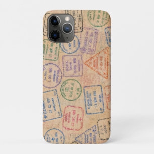 Capa Para iPhone 11 Pro Selos de Passaporte Antigos Ephemera de Viagem Col