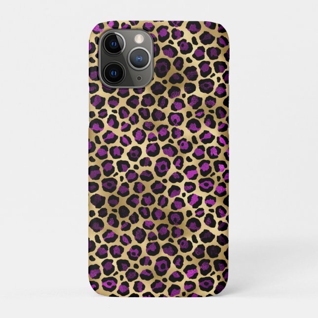 Capa Para iPhone 11 Pro Série Leopardo roxa e Dourada Design 4 (Verso)